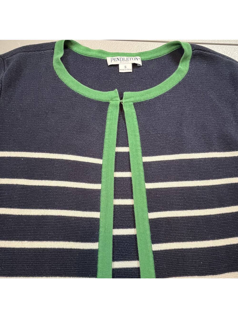 Pendleton Cardigan Sweater Women Size Small Petite Silk Blend Nautical Striped